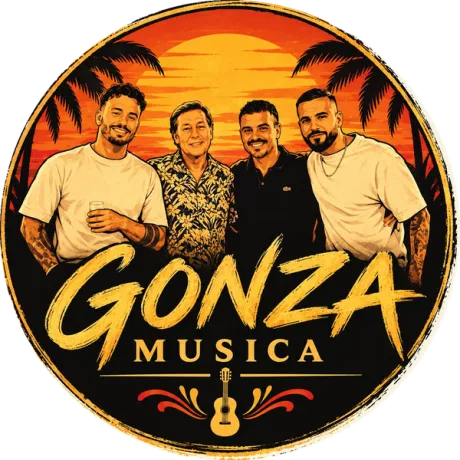 Gonza Musica : les quatre musiciens devant un coucher de soleil